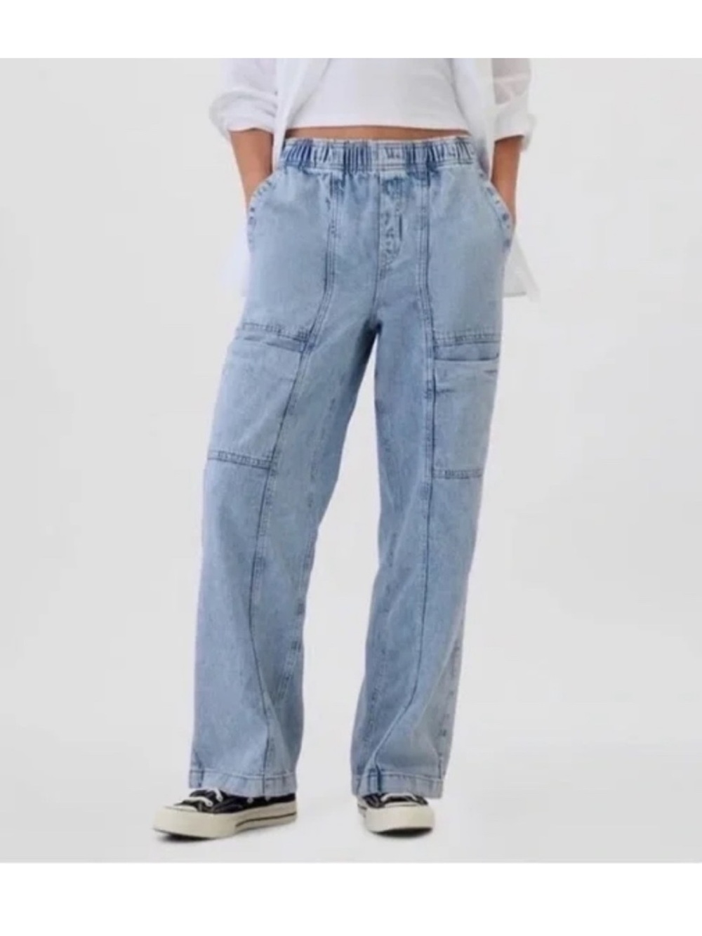 GAP Easy Utility Wide Leg Jeans Elastic Waist Carpenter Denim